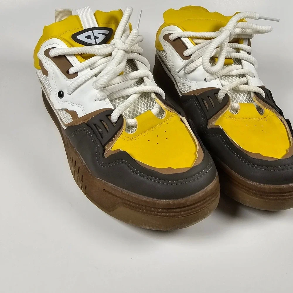 Yellow y2k Chunky Platform Sneakers Yellow Brown White Multi-Color Low Top Shoes